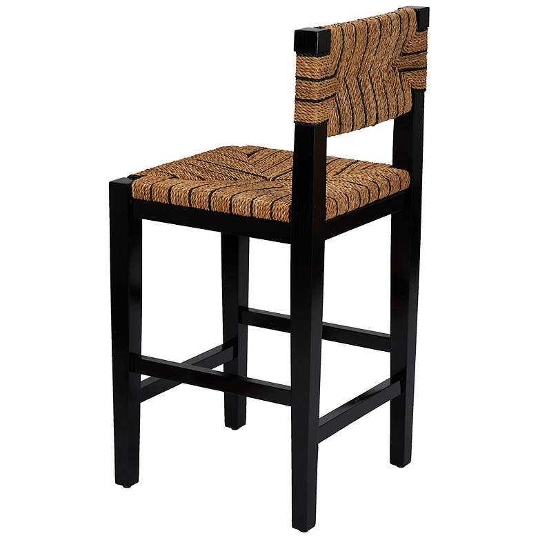 Image 7 Mahogany Wood & Natural Woven Seagrass Rope Counter Height Stool with Back more views