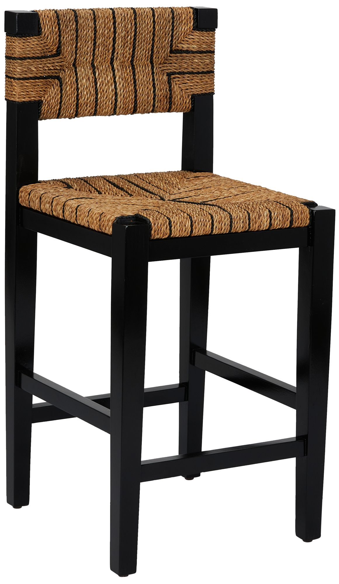 Mahogany Wood & Natural Woven Seagrass Rope Counter Height Stool with Back