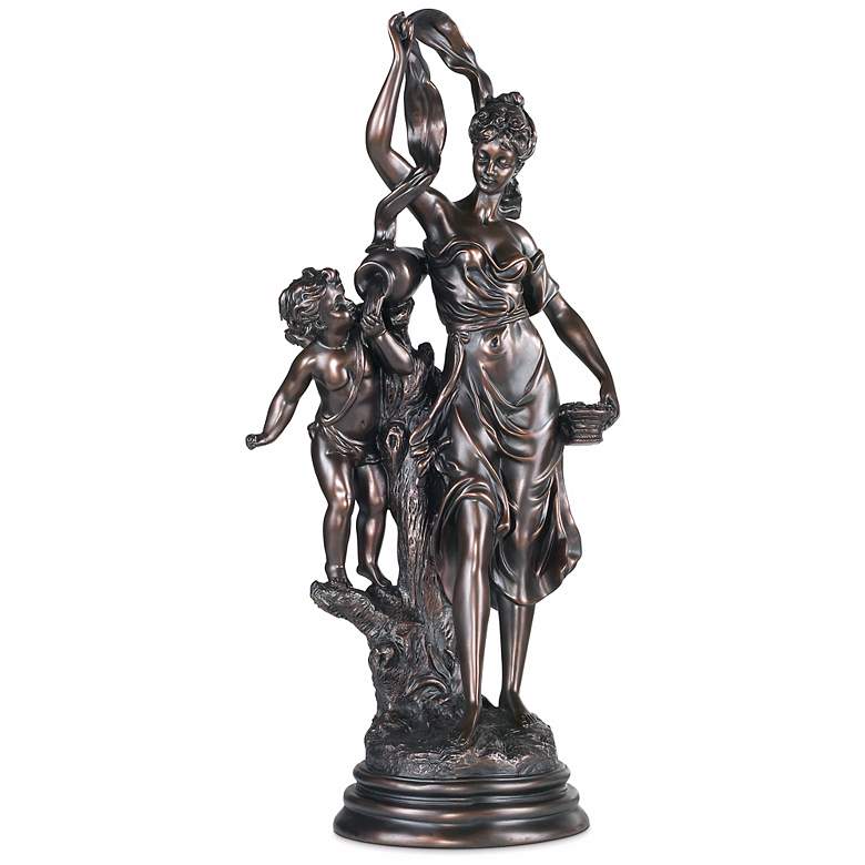Image 3 Maiden and Cupid 27" High Accent Sculpture