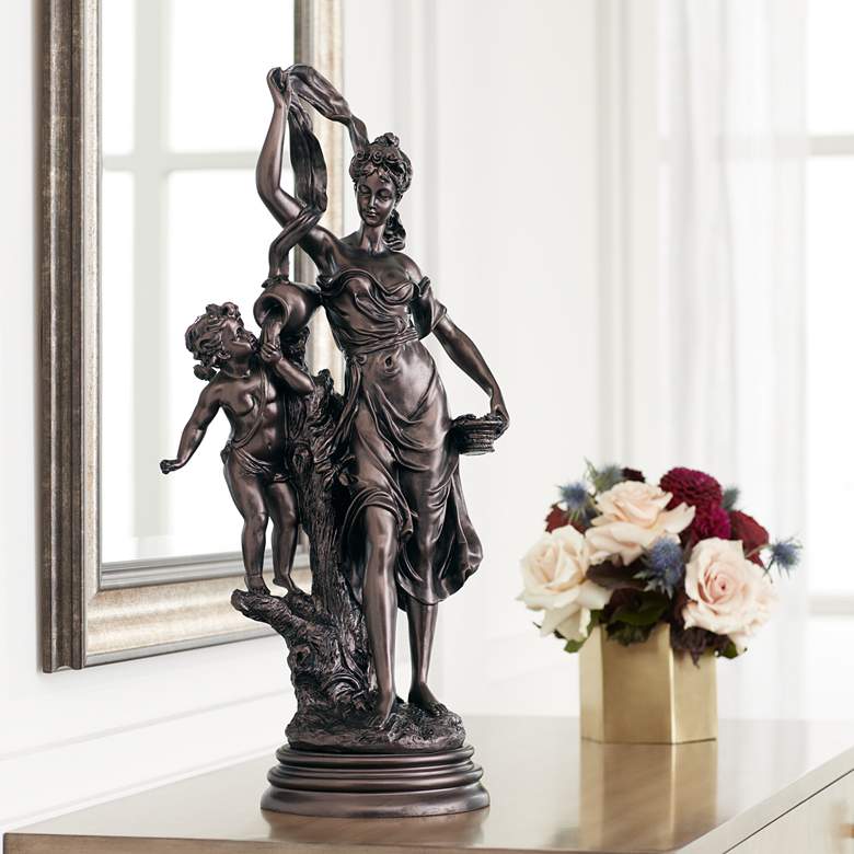 Image 1 Maiden and Cupid 27" High Accent Sculpture
