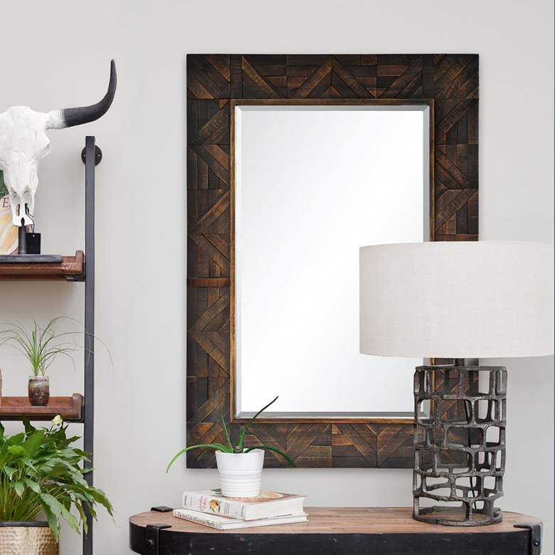 Image 1 Maila Dark Brown Wood 30 inch x 42 inch Rectangular Wall Mirror