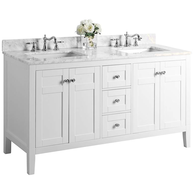 Image 1 Maili 60" Nickel White Italian Marble Double Sink Vanity