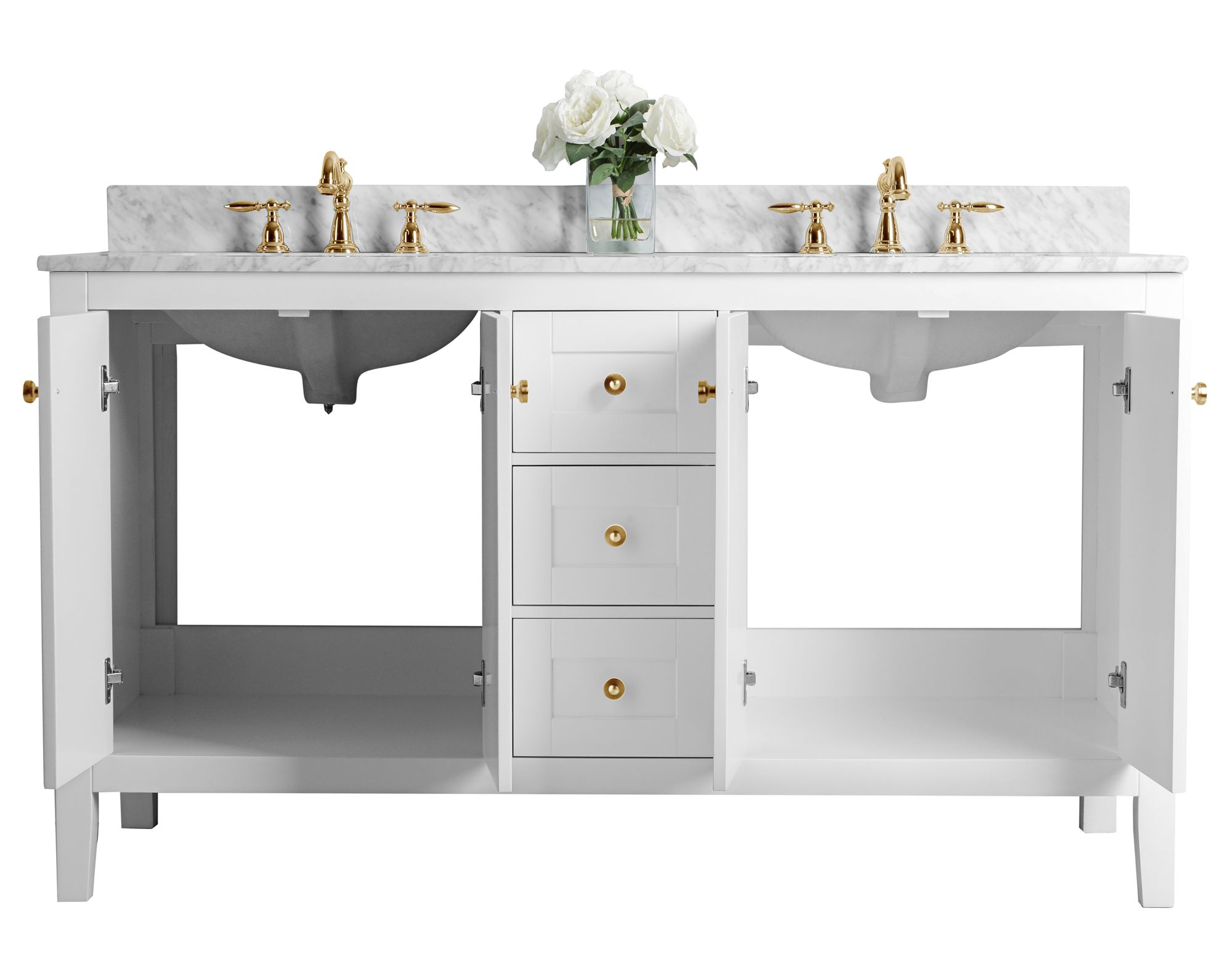 Maili 60" Wide Gold Hardware White Marble Double Sink Vanity - #62X17 ...