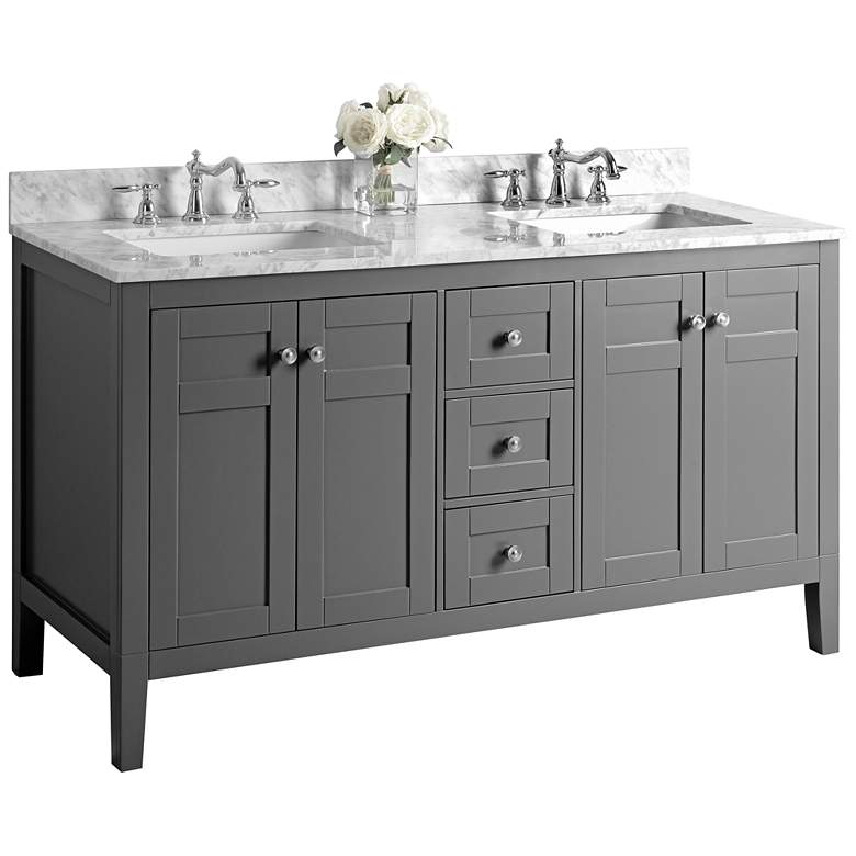 Image 1 Maili Sapphire Gray 60 inch Italian Marble Double Sink Vanity