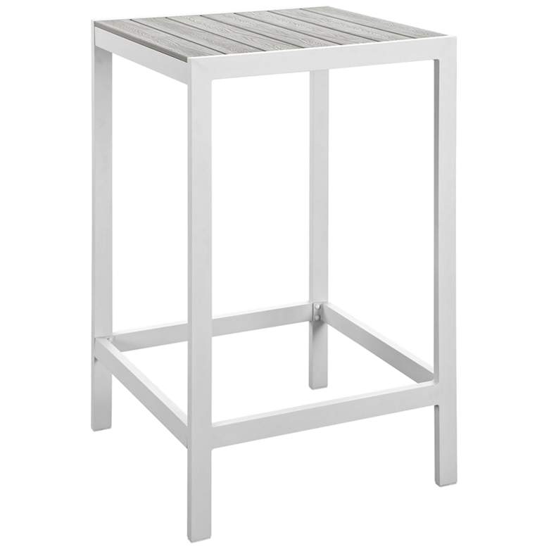 Image 1 Maine White Light and Gray Square Outdoor Patio Bar Table