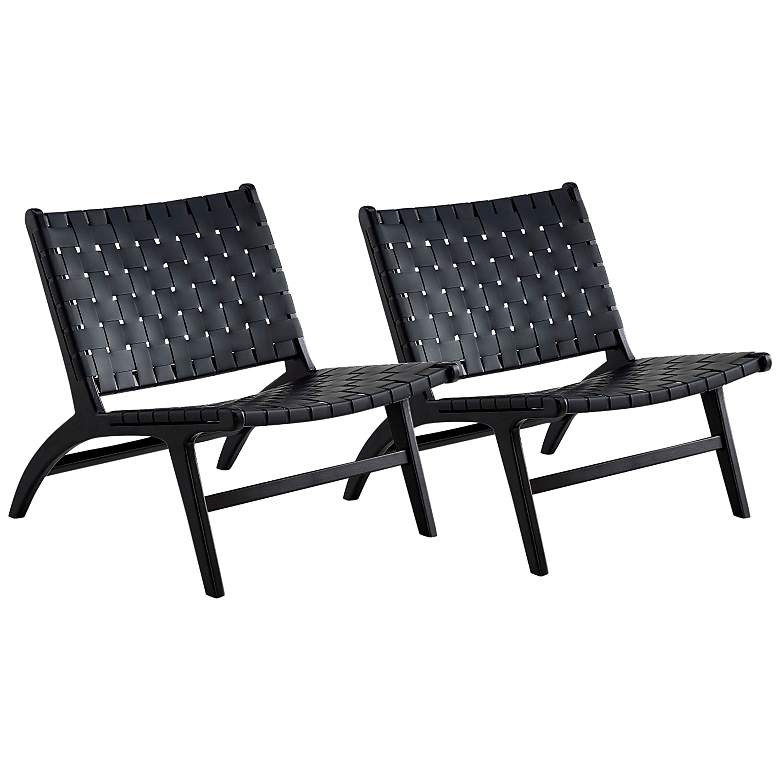 Image 1 Maintenon Black Faux Leather Accent Chairs Set of 2