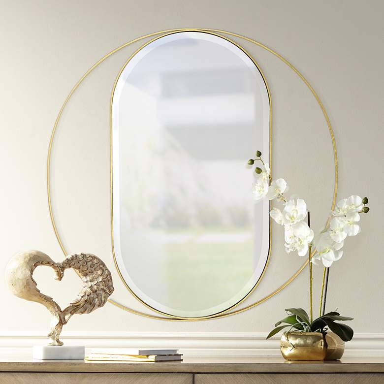 Image 1 Maisha 33 inch Round Gold Frame Oval Wall Mirror