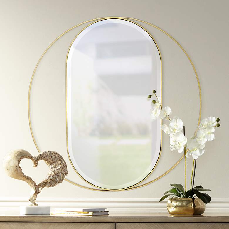Image 1 Maisha 33" Round Gold Frame Oval Wall Mirror