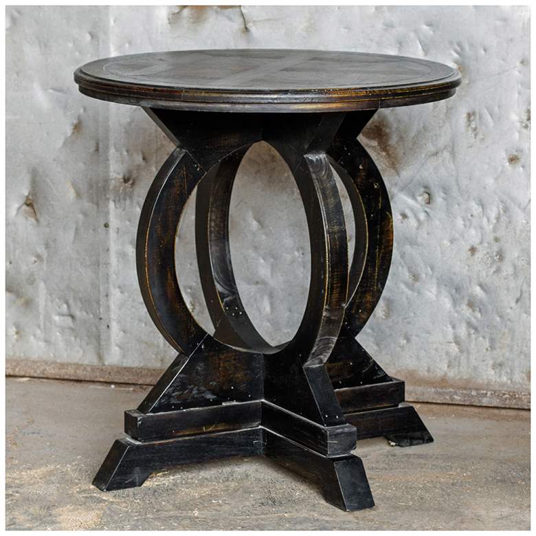 Image 2 Maiva  24 inch Wide Weathered Black Wood Round Accent Table more views