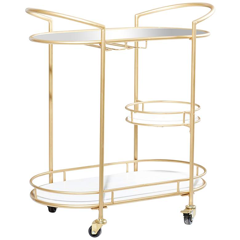 Image 2 Maizie 30 3/4 inch Wide Gold Metal 3-Shelf Rolling Bar Cart