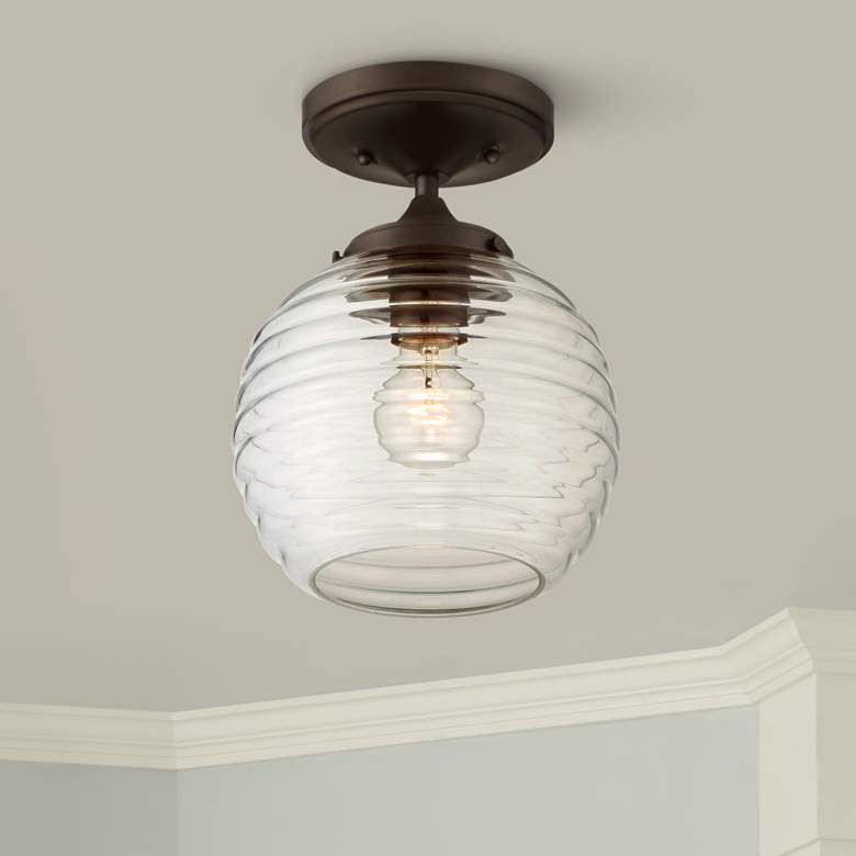 Image 1 Maja 8 1/4"W Honey Comb Ribbed Glass Bronze Ceiling Light