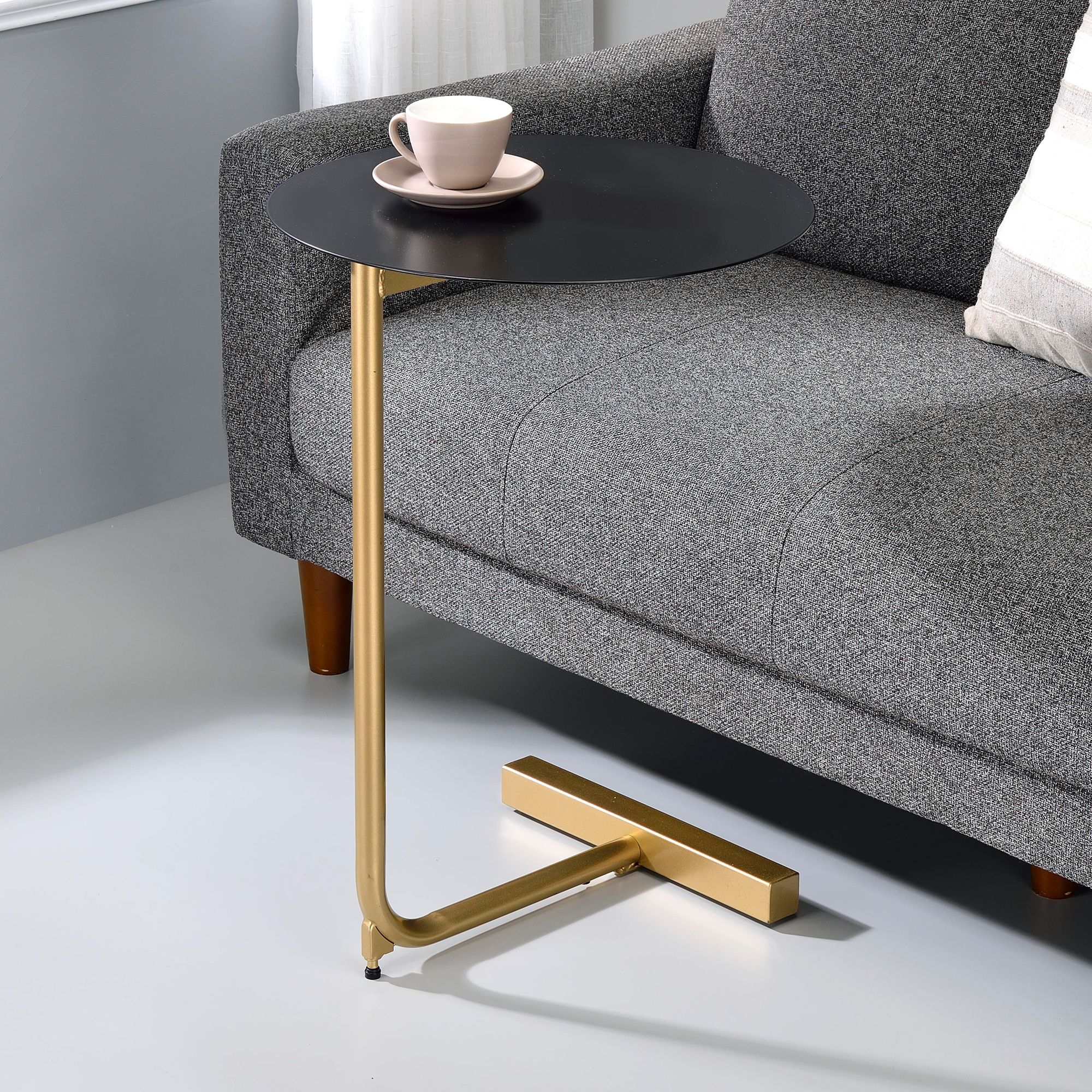 Majenica 17 3/4" Wide Black Gold Metal CShaped End Table 926M2