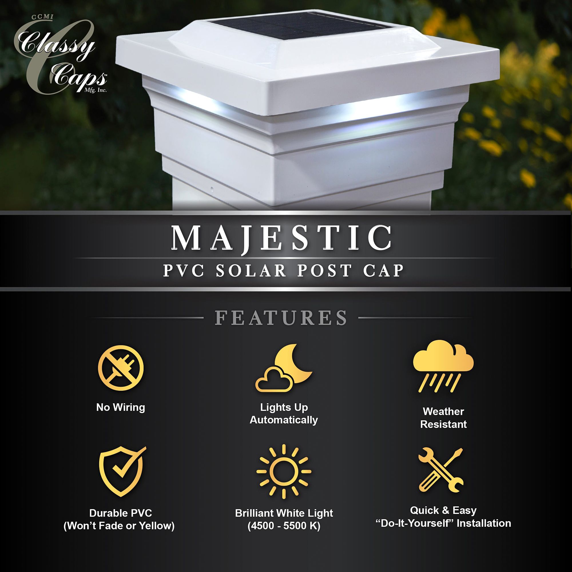 Watch A Video About the Majestic White Outdoor Solar LED Post Cap