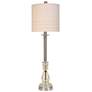 Majestic and Brushed Steel Table Lamp w/ White Fabric Shade
