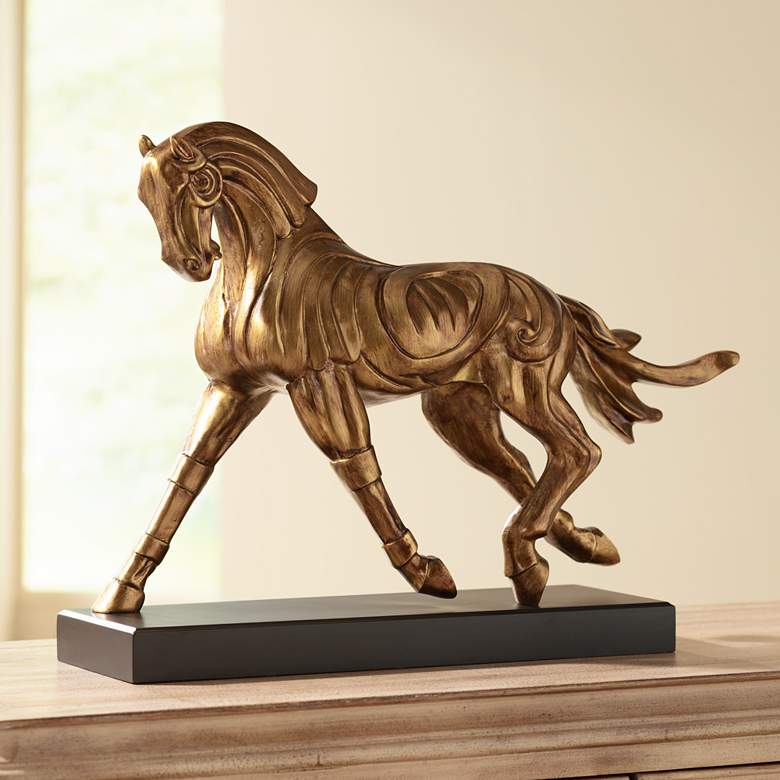 Image 1 Majestic Gold 23 inch Wide Trotting Horse Sculpture