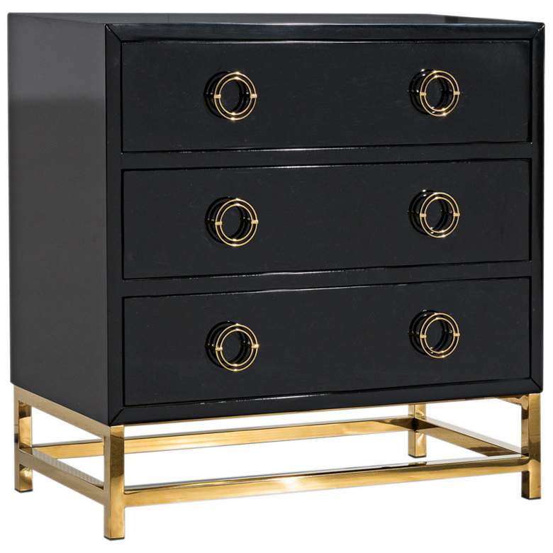 Image 1 Majesty 31 1/2" Wide Black Gloss and Gold 3-Drawer Chest