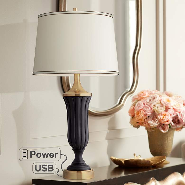 Image 1 Majesty Black and Gold Urn Table Lamp with USB Port