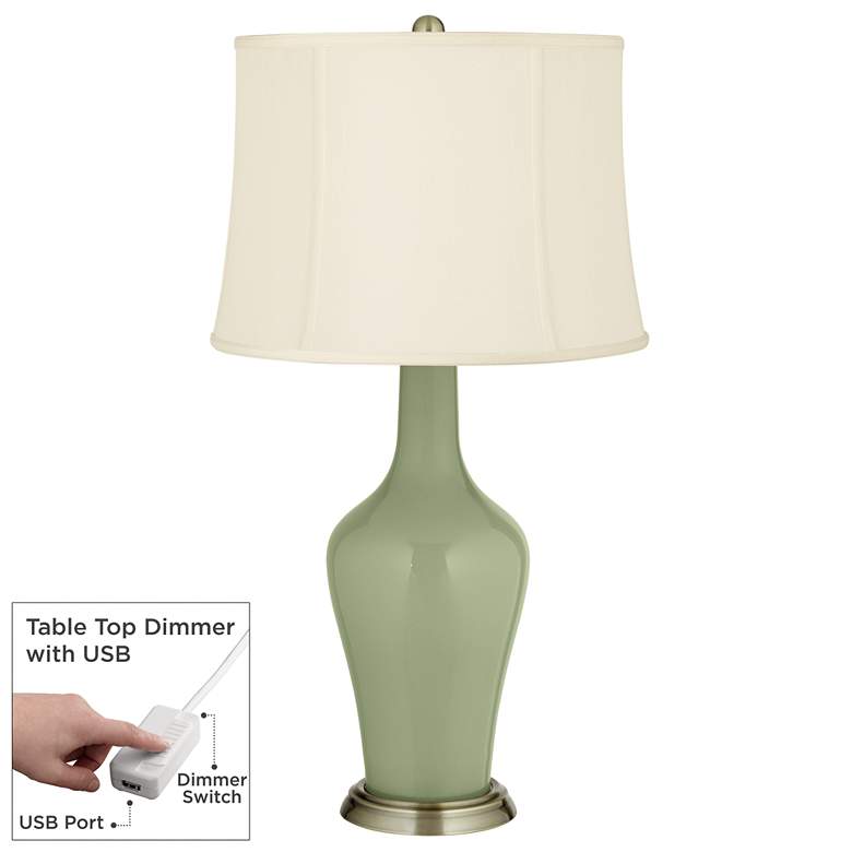 Image 1 Majolica Green Anya Table Lamp with Dimmer