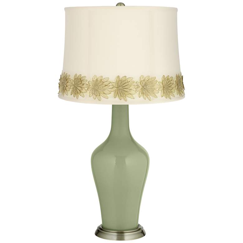 Image 1 Majolica Green Anya Table Lamp with Flower Applique Trim