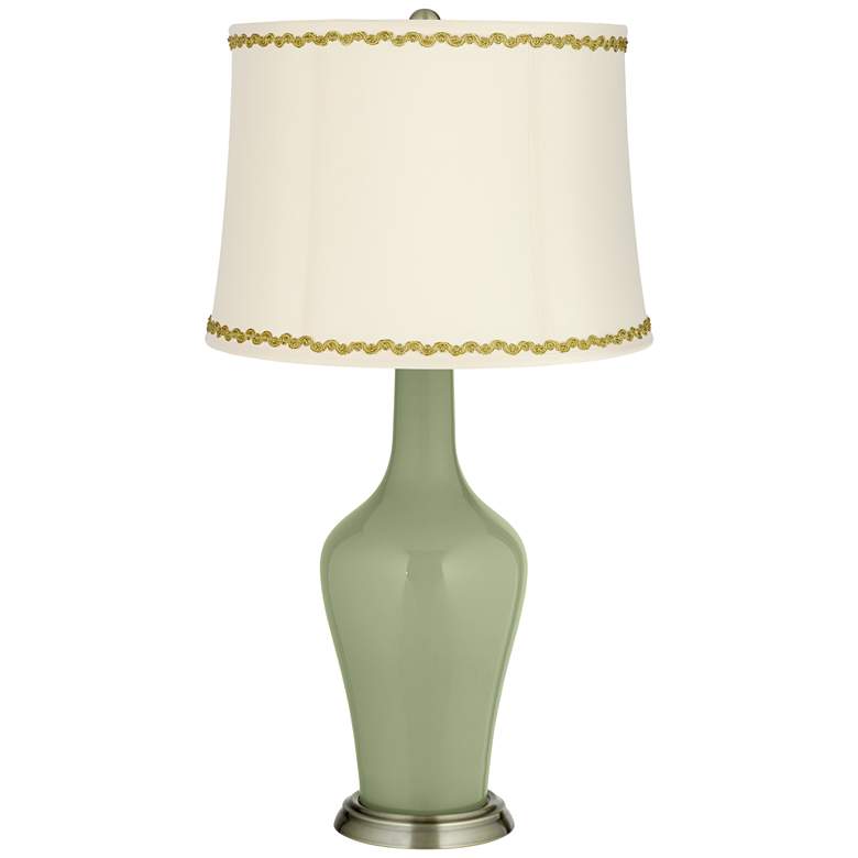 Image 1 Majolica Green Anya Table Lamp with Relaxed Wave Trim