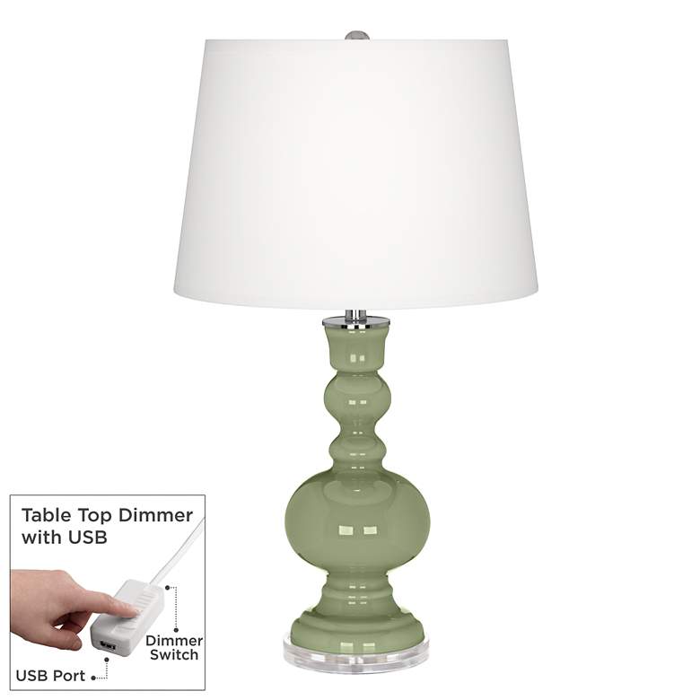Image 1 Majolica Green Apothecary Table Lamp with Dimmer