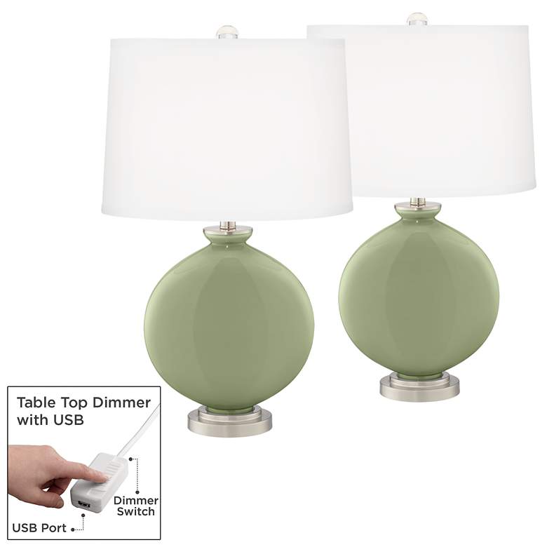 Image 1 Majolica Green Carrie Table Lamp Set of 2 with Dimmers