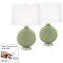 Majolica Green Carrie Table Lamp Set of 2 with Dimmers