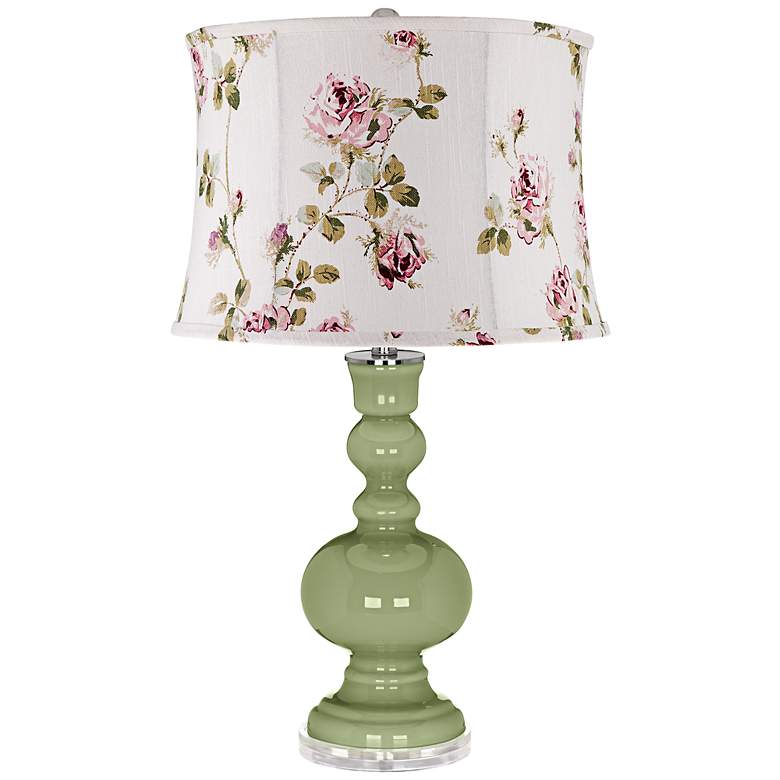 Image 1 Majolica Green Cottage Rose Shade Apothecary Table Lamp