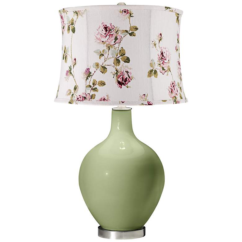 Image 1 Majolica Green Cottage Rose Shade Ovo Table Lamp