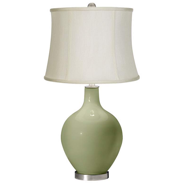 Image 1 Majolica Green Creme Fabric Drum Ovo Table Lamp