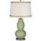 Majolica Green Double Gourd Table Lamp with Rhinestone Lace Trim