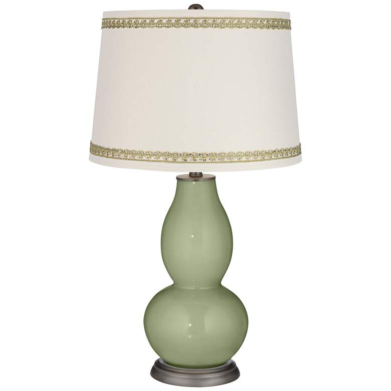 Image 1 Majolica Green Double Gourd Table Lamp with Rhinestone Lace Trim