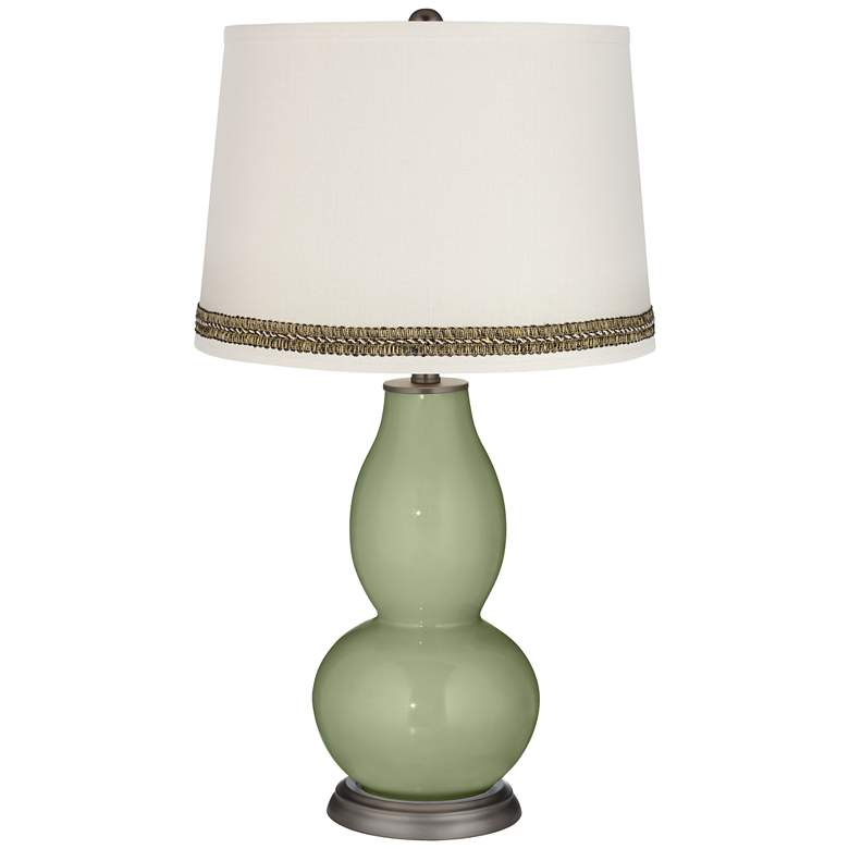 Image 1 Majolica Green Double Gourd Table Lamp with Wave Braid Trim