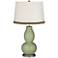 Majolica Green Double Gourd Table Lamp with Wave Braid Trim
