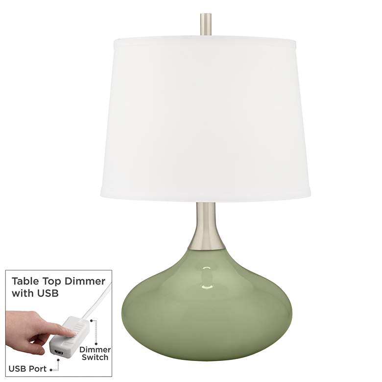 Image 1 Majolica Green Felix Modern Table Lamp with Table Top Dimmer