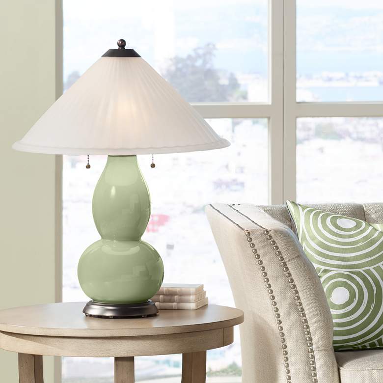 Image 1 Majolica Green Fulton Table Lamp with Fluted Glass Shade