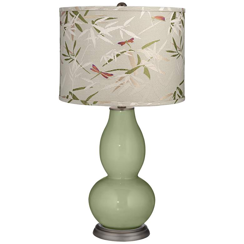 Image 1 Majolica Green Golden Bamboo Shade Double Gourd Table Lamp