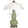 Majolica Green Gourd-Shaped Table Lamp with Alabaster Shade