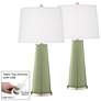 Majolica Green Leo Table Lamp Set of 2 with Dimmers