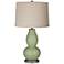 Majolica Green Linen Drum Shade Double Gourd Table Lamp