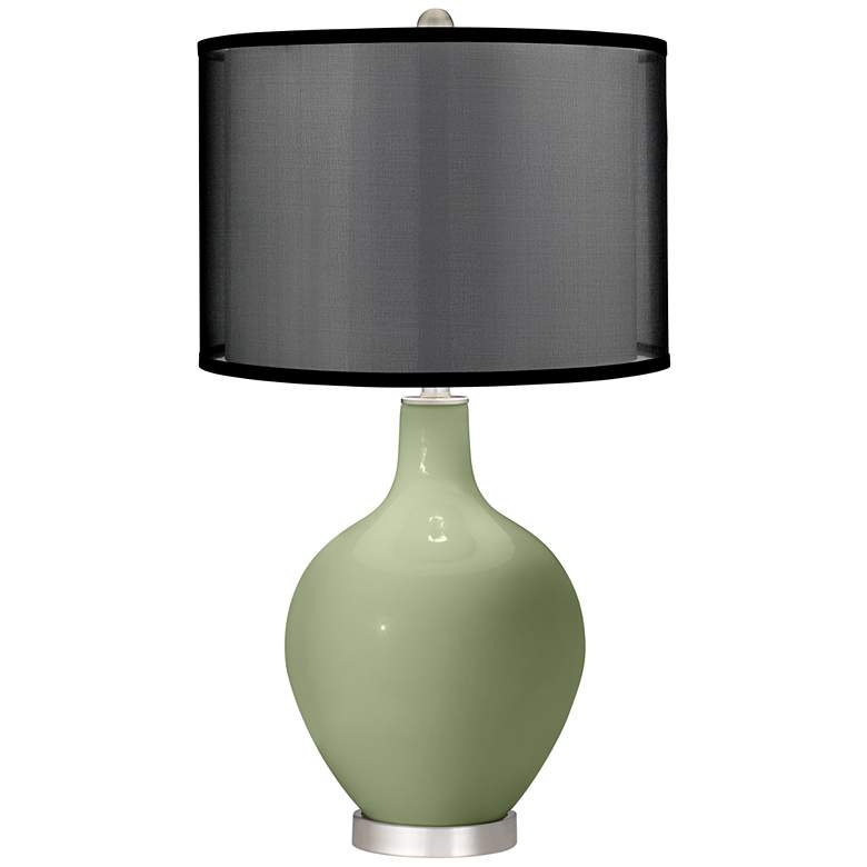 Image 1 Majolica Green Ovo Table Lamp with Organza Black Shade