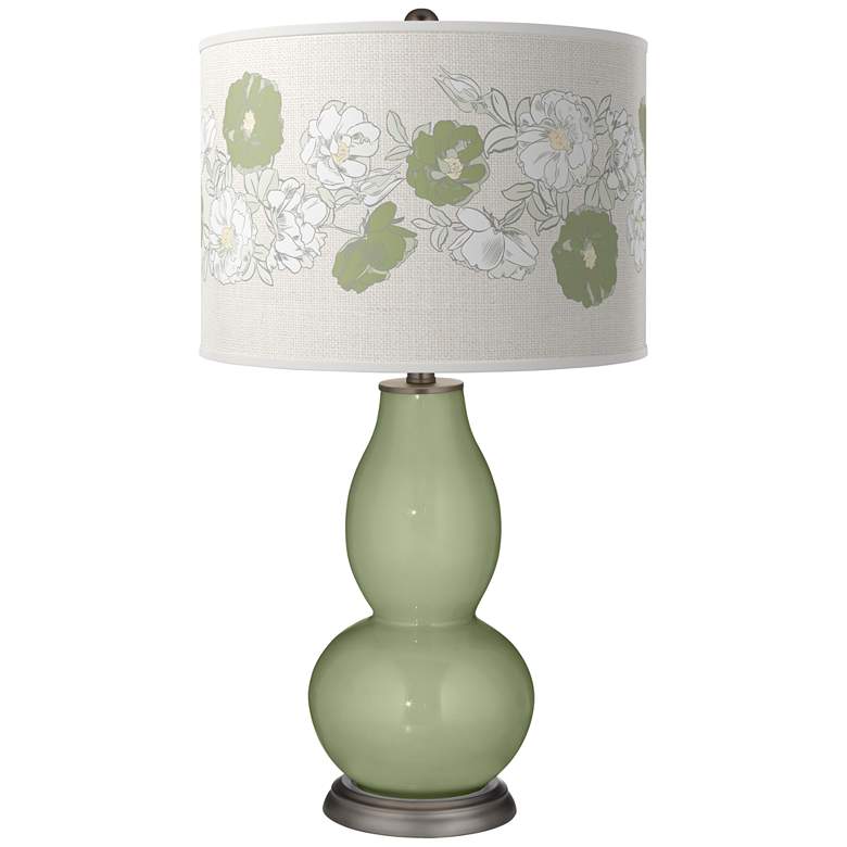 Image 1 Majolica Green Rose Bouquet Double Gourd Table Lamp