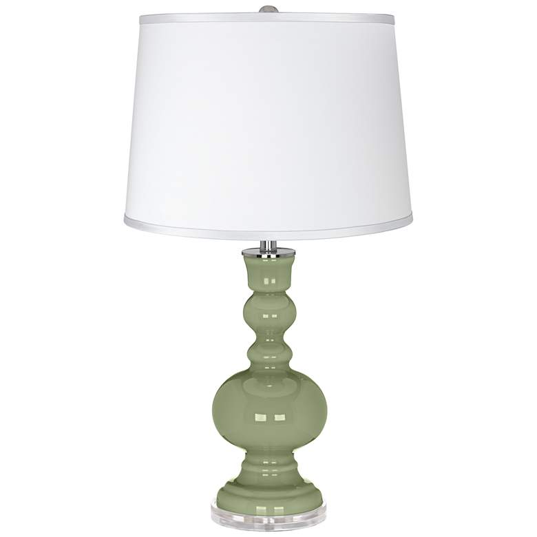 Image 1 Majolica Green - Satin Silver White Shade Table Lamp