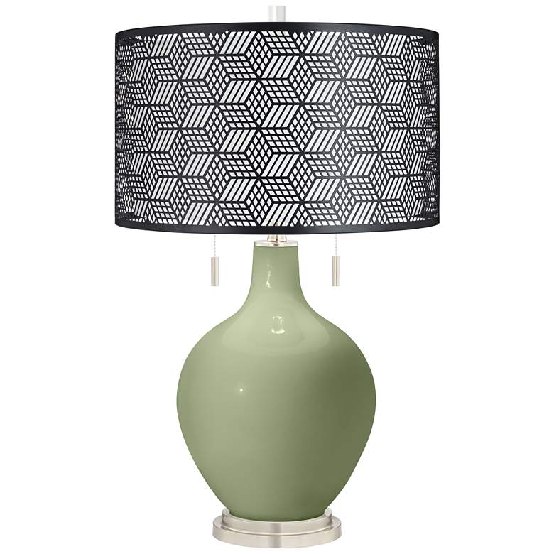 Image 1 Majolica Green Toby Table Lamp With Black Metal Shade