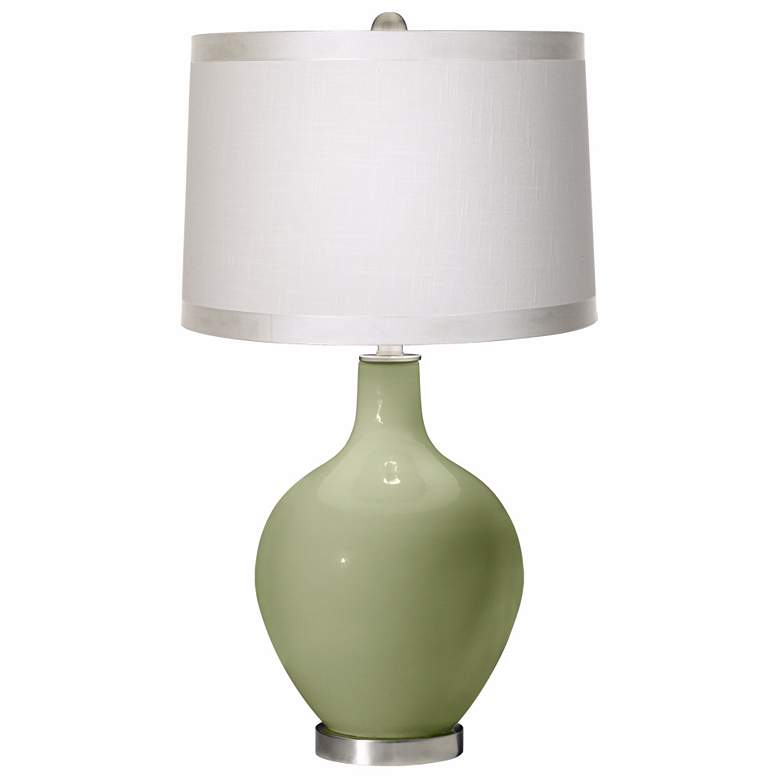 Image 1 Majolica Green White Drum Shade Ovo Table Lamp