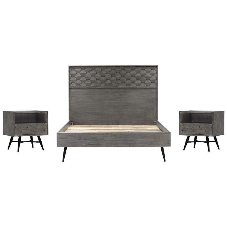 Image 1 Makena 3 Piece Queen Bedroom Set in Grey Acacia Wood and Steel