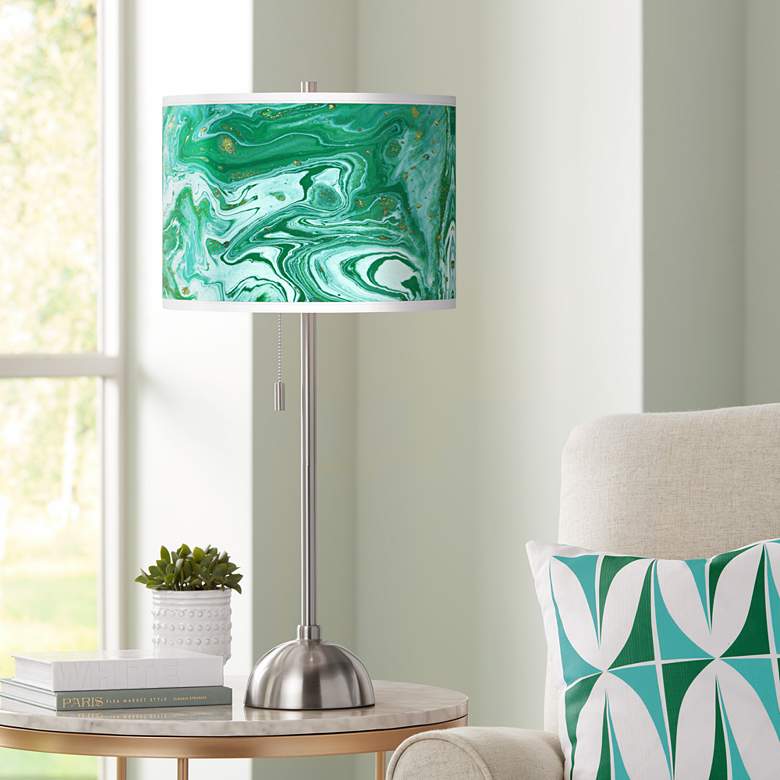 Image 1 Malachite Giclee Brushed Nickel Table Lamp