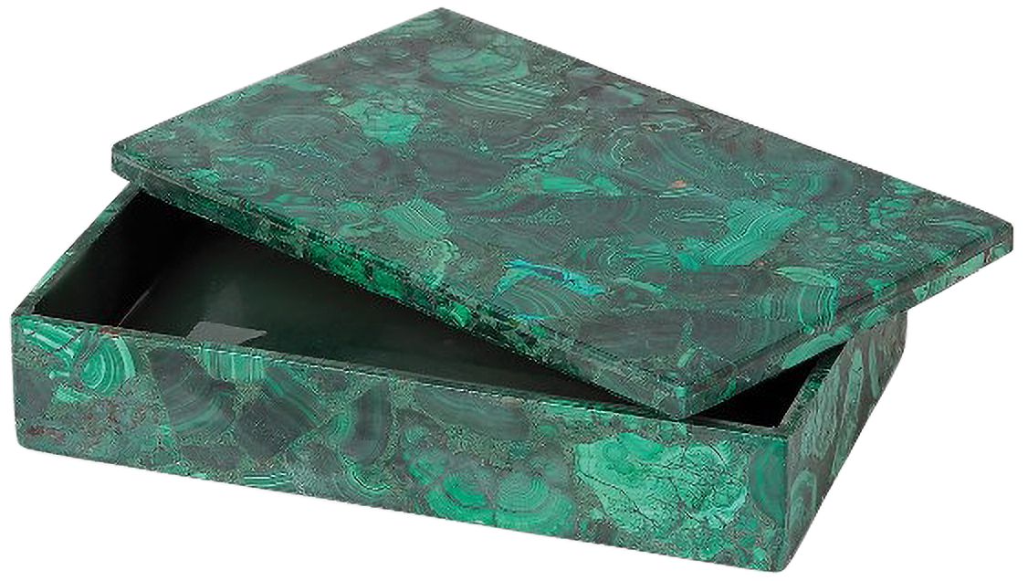 Image 2 Malachite Stone Flat Green 11" Wide Decorative Box more views