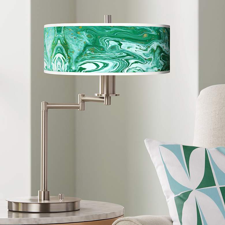 Image 1 Malachite Stone Pattern Giclee Shade LED Swing Arm Desk Lamp