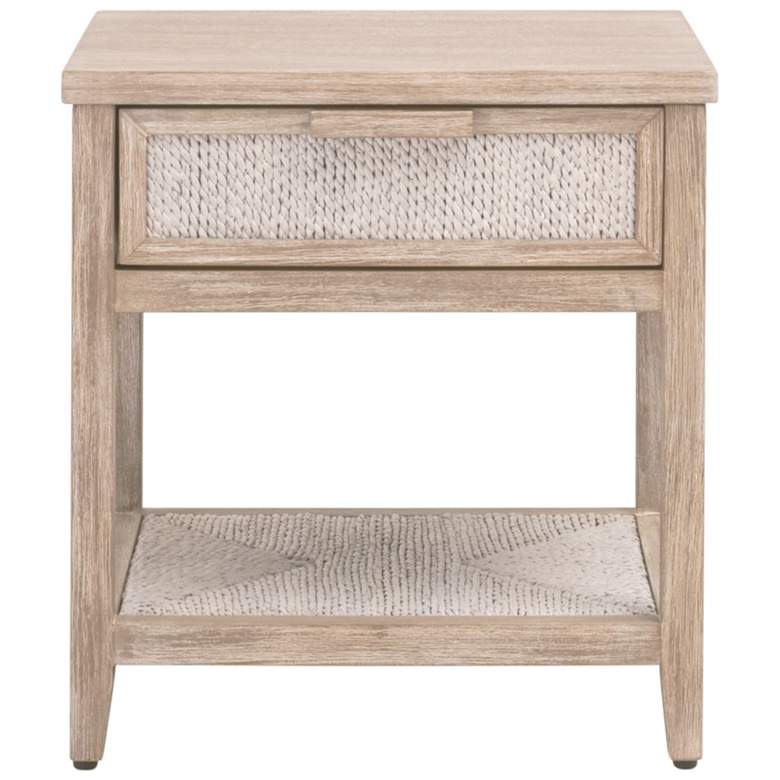 Image 1 Malay 1-Drawer Nightstand, White Wash Abaca Rope, Natural Gray Mahogany